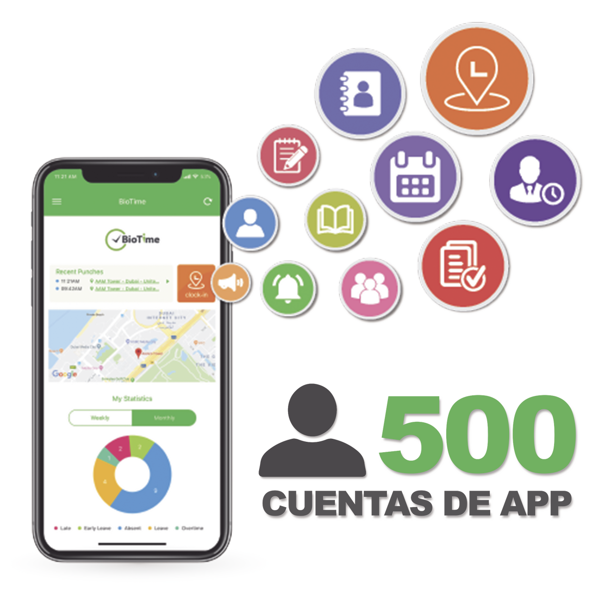 Licencia BioTime APP / 500 Usuarios / Checadas por Smartphone / GPS y Fotografía / Compatible BioTimePRO