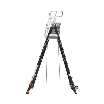 Escalera de Fibra de Vidrio  con Jaula de 8'-14' (2.44 - 4.27 m). Con Ajuste en Ruedas (RATCHET™ Leveler) (SKU:18515-817).