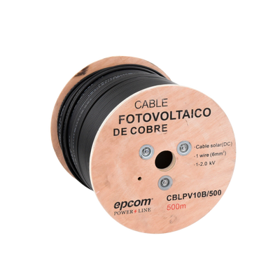 Carrete de 500 Metros / Cable Fotovoltaico Negro / 6mm² (10AWG) / Material COBRE /  2000 Vcc