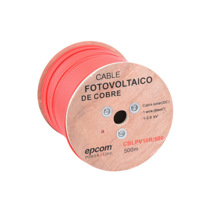 Carrete de 500 Metros / Cable Fotovoltaico Rojo  / Material COBRE / 6mm² (10AWG) / 2000 Vcc
