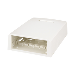 Caja de Montaje en Superficie, con Accesorio para Resguardo de Fibra Óptica, para 12 Módulos Mini-Com, Color Blanco Mate