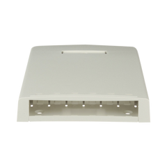 Caja de Montaje en Superficie, con Accesorio para Resguardo de Fibra Óptica, para 6 Módulos Mini-Com, Color Blanco Mate