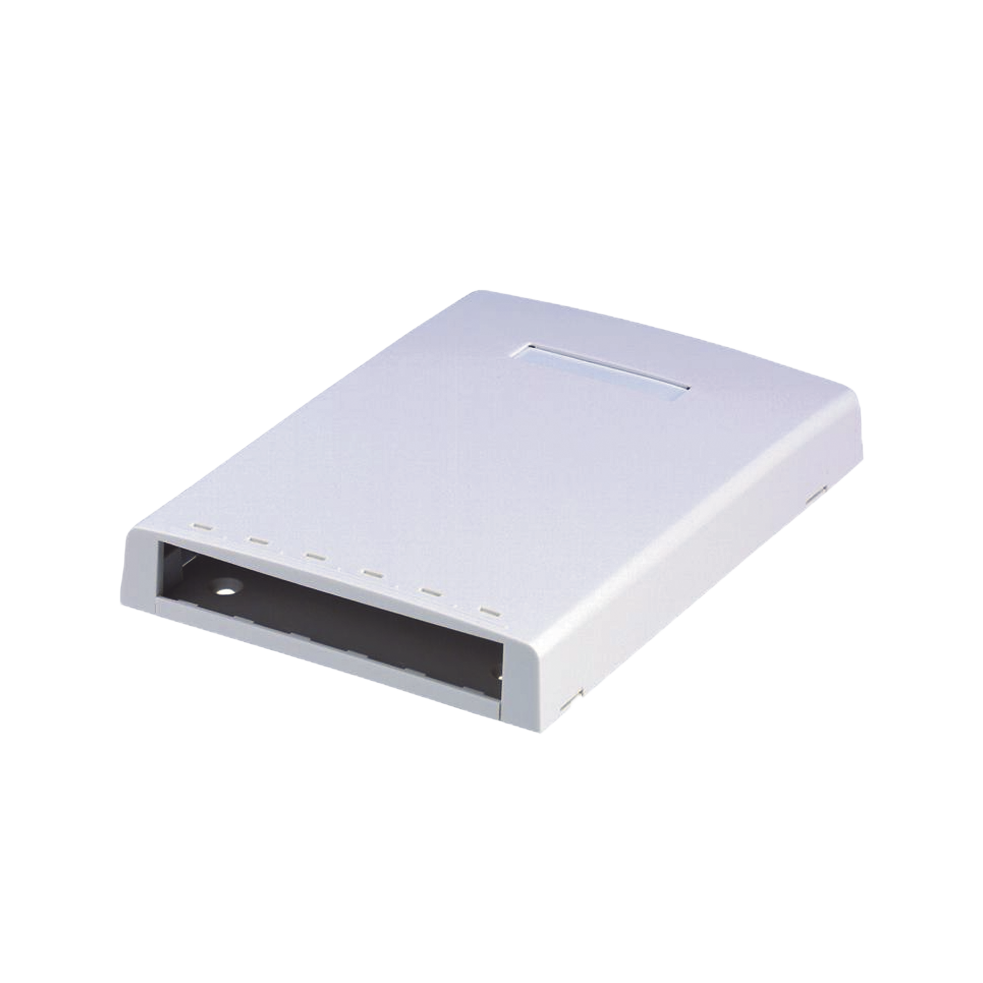 Caja de Montaje en Superficie, con Accesorio para Resguardo de Fibra Óptica, para 6 Módulos Mini-Com, Color Blanco