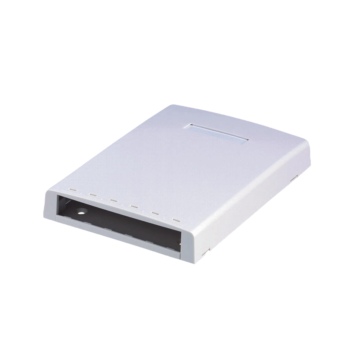 Caja de Montaje en Superficie, con Accesorio para Resguardo de Fibra Óptica, para 6 Módulos Mini-Com, Color Blanco