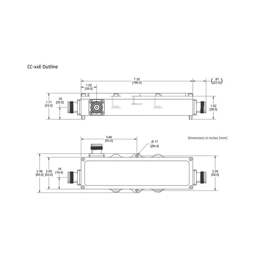 Acoplador direccional 20dB 575-2700MHz 300W - 161 dBc 4.3 - 10 IP67