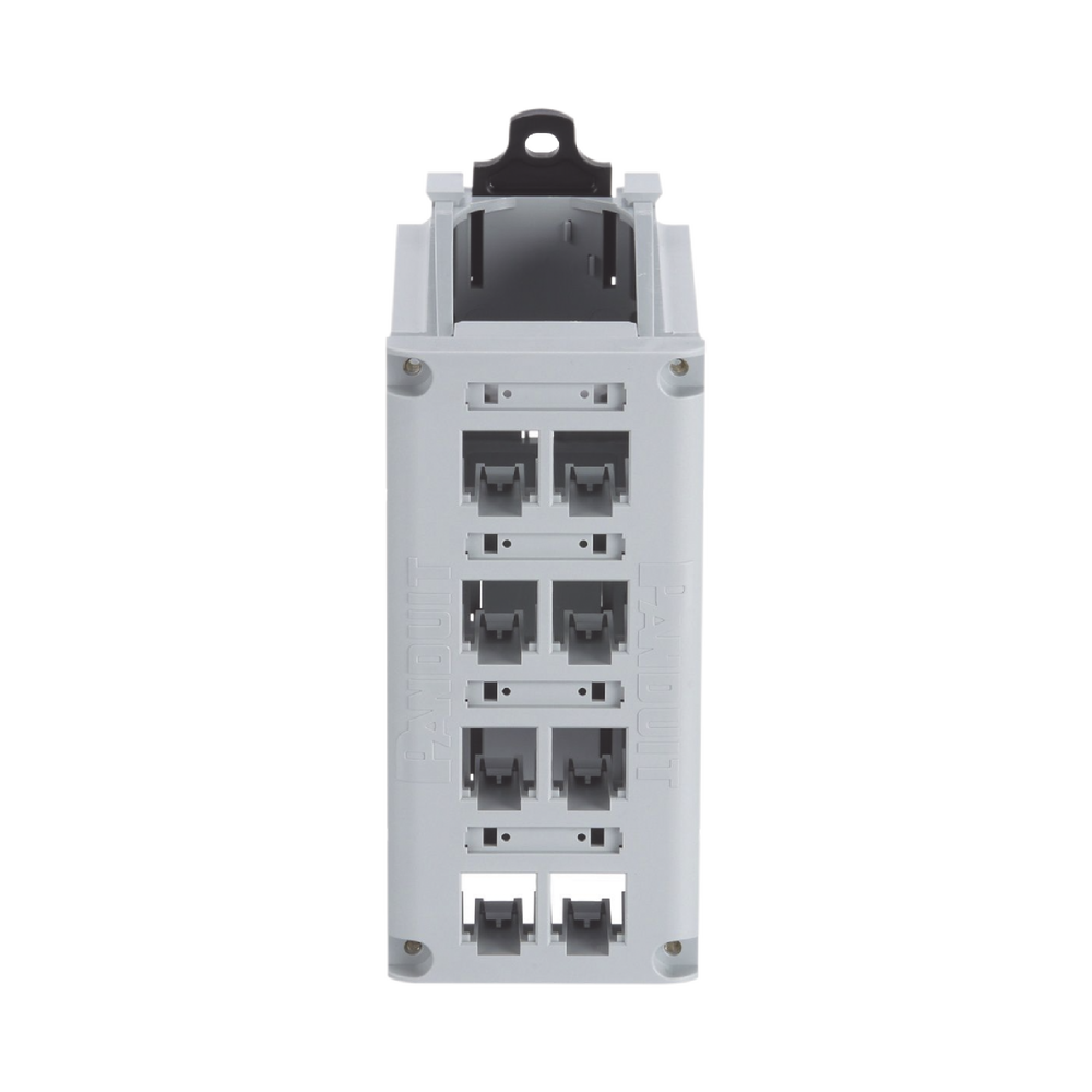 Panel de Parcheo Modular para Cobre, de Instalación en Riel DIN Estándar de 35 mm (1.38 pulgadas), 8 Puertos Mini-Com, Color Gris