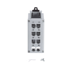 Panel de Parcheo Modular para Cobre, Blindado, de Instalación en Riel DIN Estándar de 35 mm (1.38 pulgadas), 8 Puertos Mini-Com, Color Gris