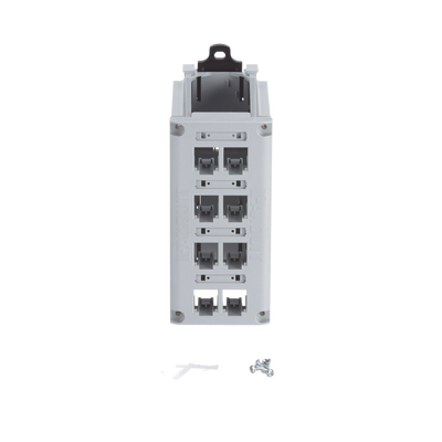 Panel de Parcheo Modular para Cobre, Blindado, de Instalación en Riel DIN Estándar de 35mm, 8 Puertos Mini-Com, Color Gris