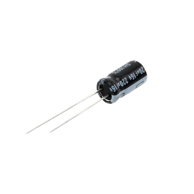 Capacitor Electrolítico en Aluminio, Radial de 220 µFd, 16 Vcc, 105 °C, 6.3 x 11 mm.
