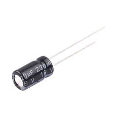 Capacitor Electrolítico en Aluminio, Radial de 220 µFd, 16 Vcc, 105 °C, 6.3 x 11 mm.