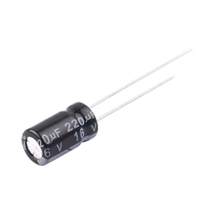 Capacitor Electrolítico en Aluminio, Radial de 220 µFd, 16 Vcc, 105 °C, 6.3 x 11 mm.