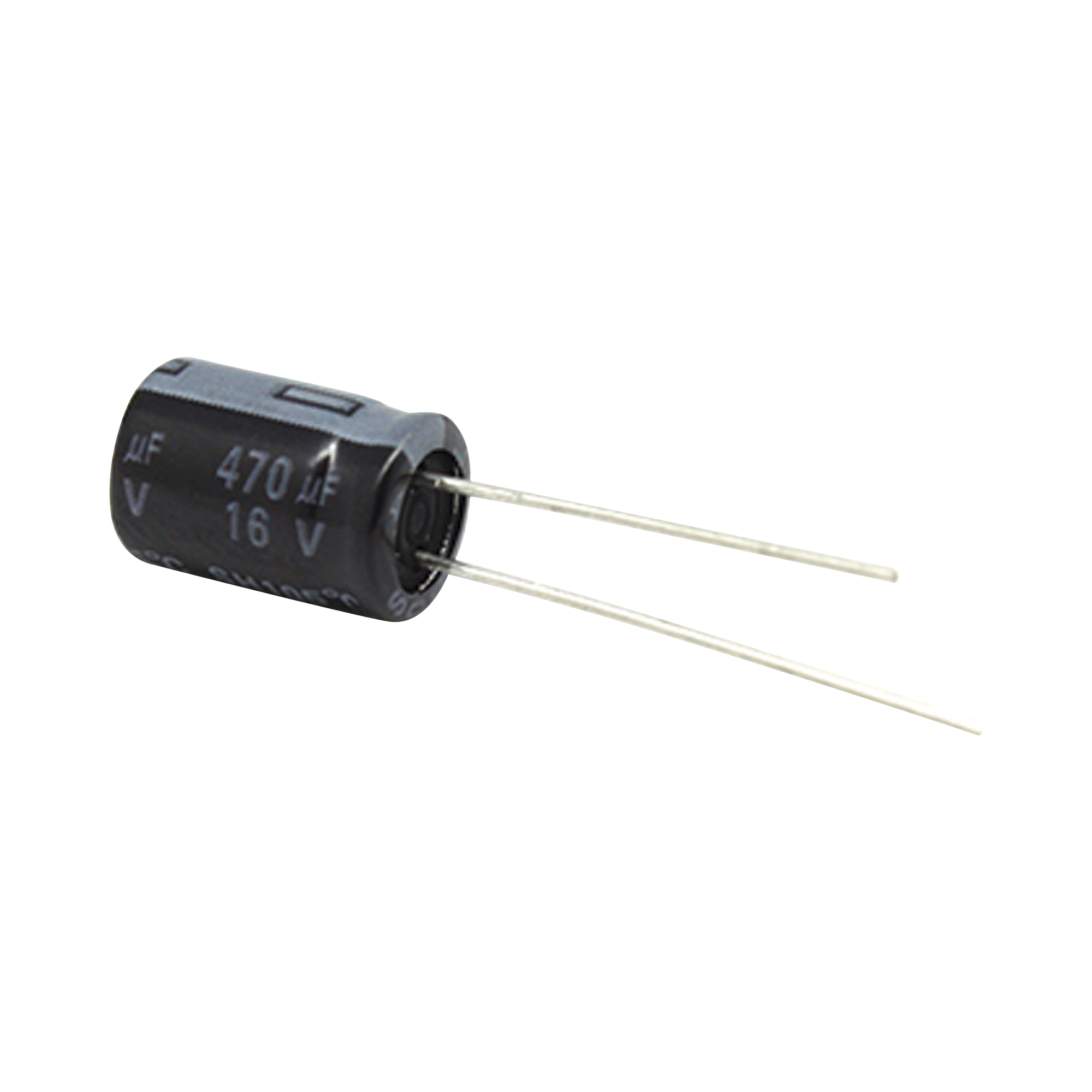 Capacitor Electrolítico de Aluminio, Radial de 470 µFd, 16 Vcc, 105 °C, 8.0 x 11 mm.