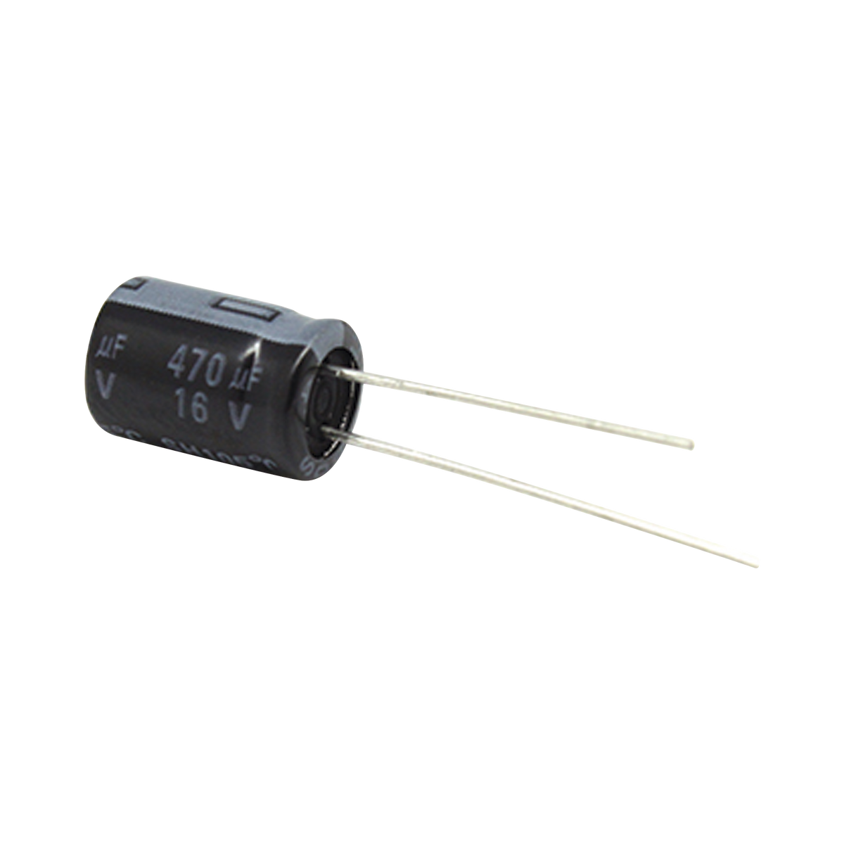 Capacitor Electrolítico de Aluminio, Radial de 470 µFd, 16 Vcc, 105 °C, 8.0 x 11 mm.