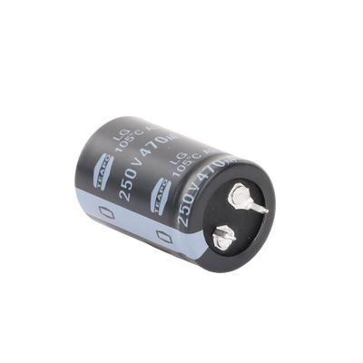 Capacitor Electrolítico de Aluminio, Radial de 470 µFd, 250 Vcc, 105 °C, 25 x 40 mm.