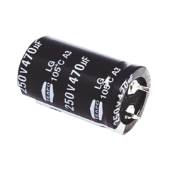 Capacitor Electrolítico de Aluminio, Radial de 470 µFd, 250 Vcc, 105 °C, 25 x 40 mm.