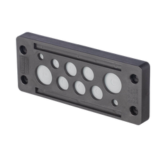 Pasacable de 10 Orificios de Marco Rectangular, IP65, 4.41" X 1.42", para Cables no Terminados, Color Negro.