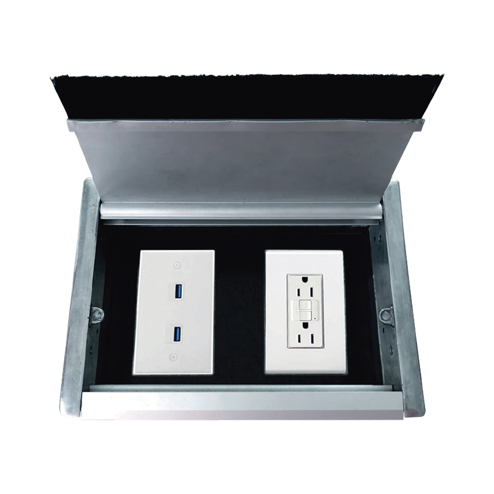 Caja Universal Vacía de 2 Módulos para Instalación en Escritorio (Voz, Datos, Video, Contactos Eléctricos), (No Incluye Accesorios)
