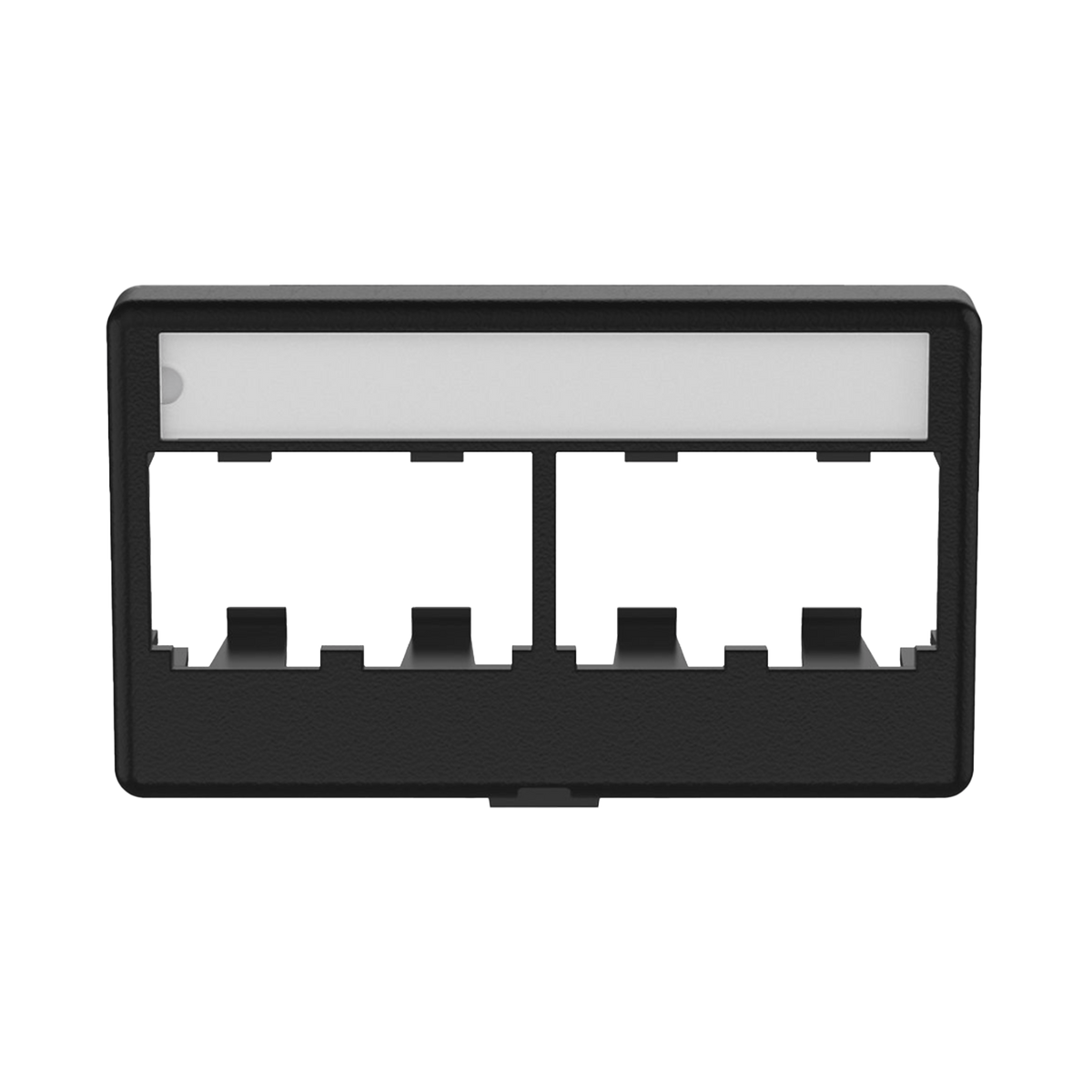Placa de Mobiliario Modular Estándar, Salidas Para 4 Puertos Mini-Com, Con Espacio Para Etiquetas, Color Negro
