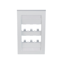 Placa de Pared Vertical Ejecutiva, Salida Para 6 Puertos Mini-Com, Con Espacios Para Etiquetas, Color Blanco