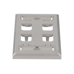 Placa de Pared Vertical, de Acero Inoxidable, Salida Para 4 Puertos Mini-Com, Con Espacios Para Etiquetas