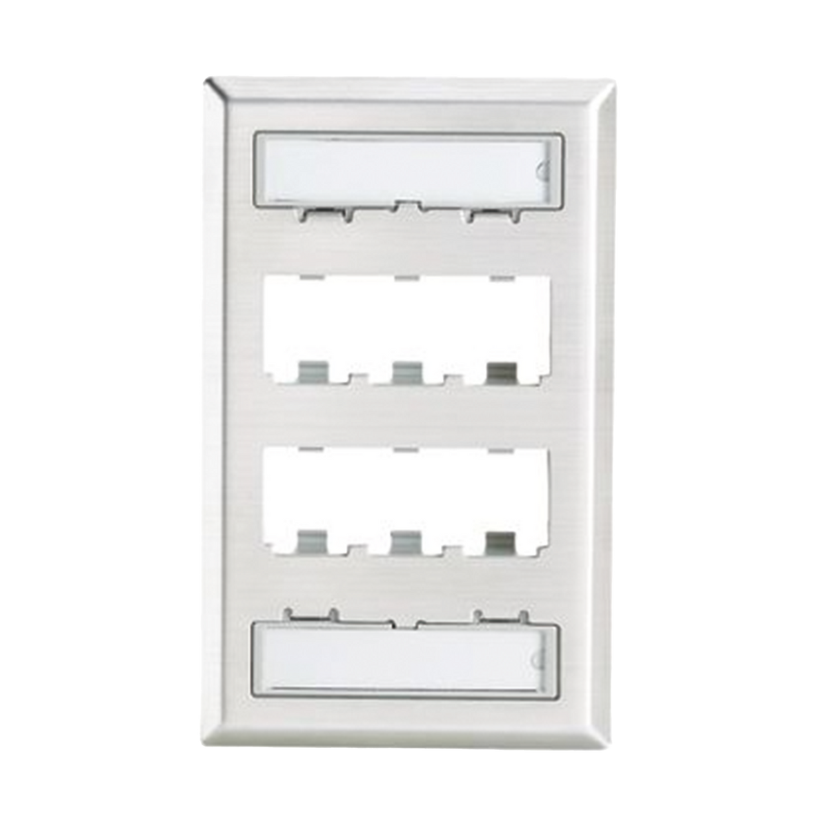 Placa de Pared Vertical, de Acero Inoxidable, Salida Para 6 Puertos Mini-Com, Con Espacios Para Etiquetas