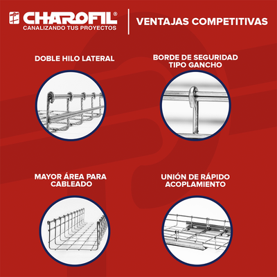 Charola Bimetálica Tipo Malla 54/150 mm, Ideal Para Utilizarse al Exterior o Zonas Húmedas, Hasta 129 Cables Cat6, Tramo de 3 Metros