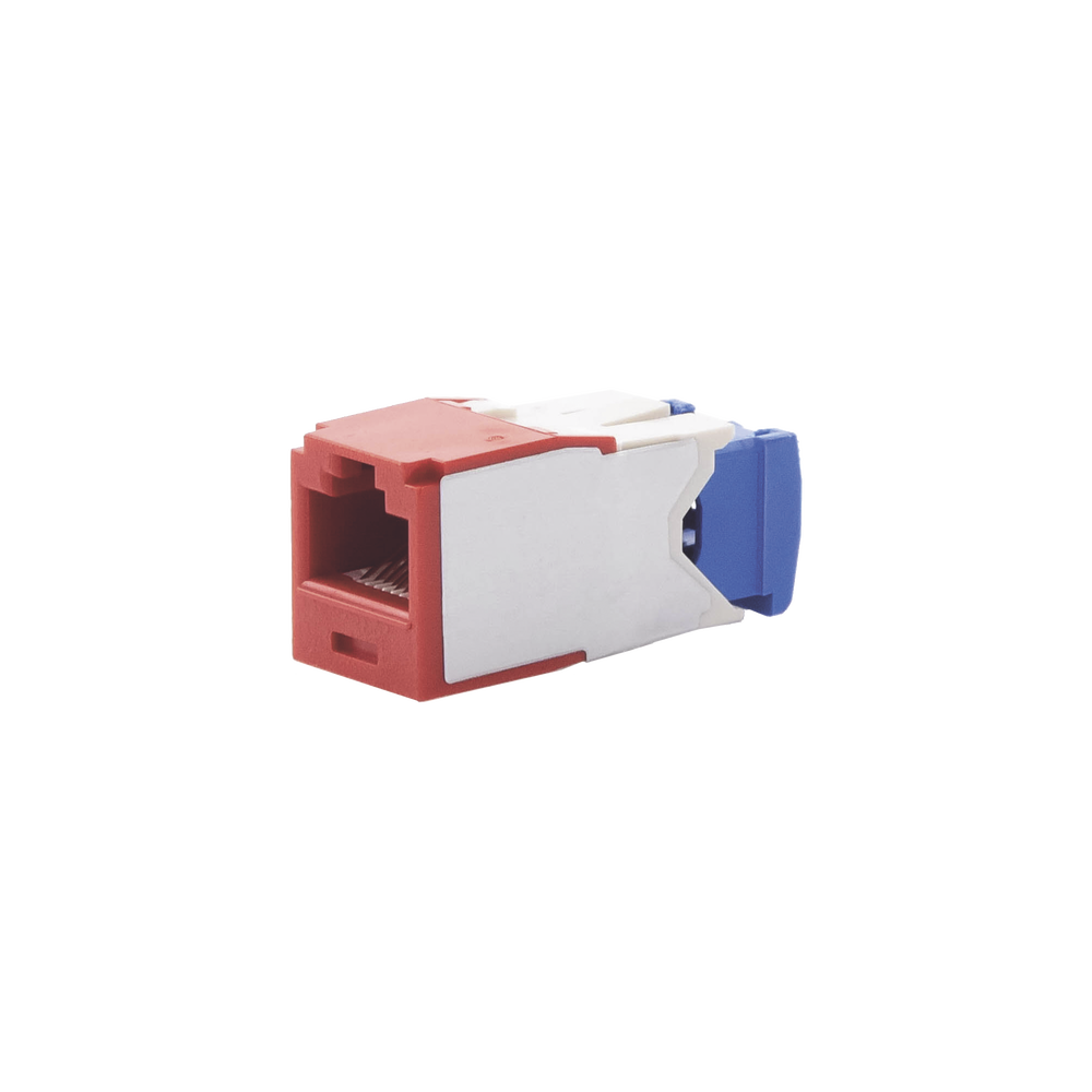 Conector Jack RJ45 Estilo TG, Mini-Com, Categoría 6A, de 8 Posiciones y 8 Cables, Color Rojo