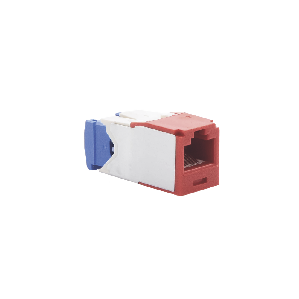 Conector Jack RJ45 Estilo TG, Mini-Com, Categoría 6A, de 8 Posiciones y 8 Cables, Color Rojo