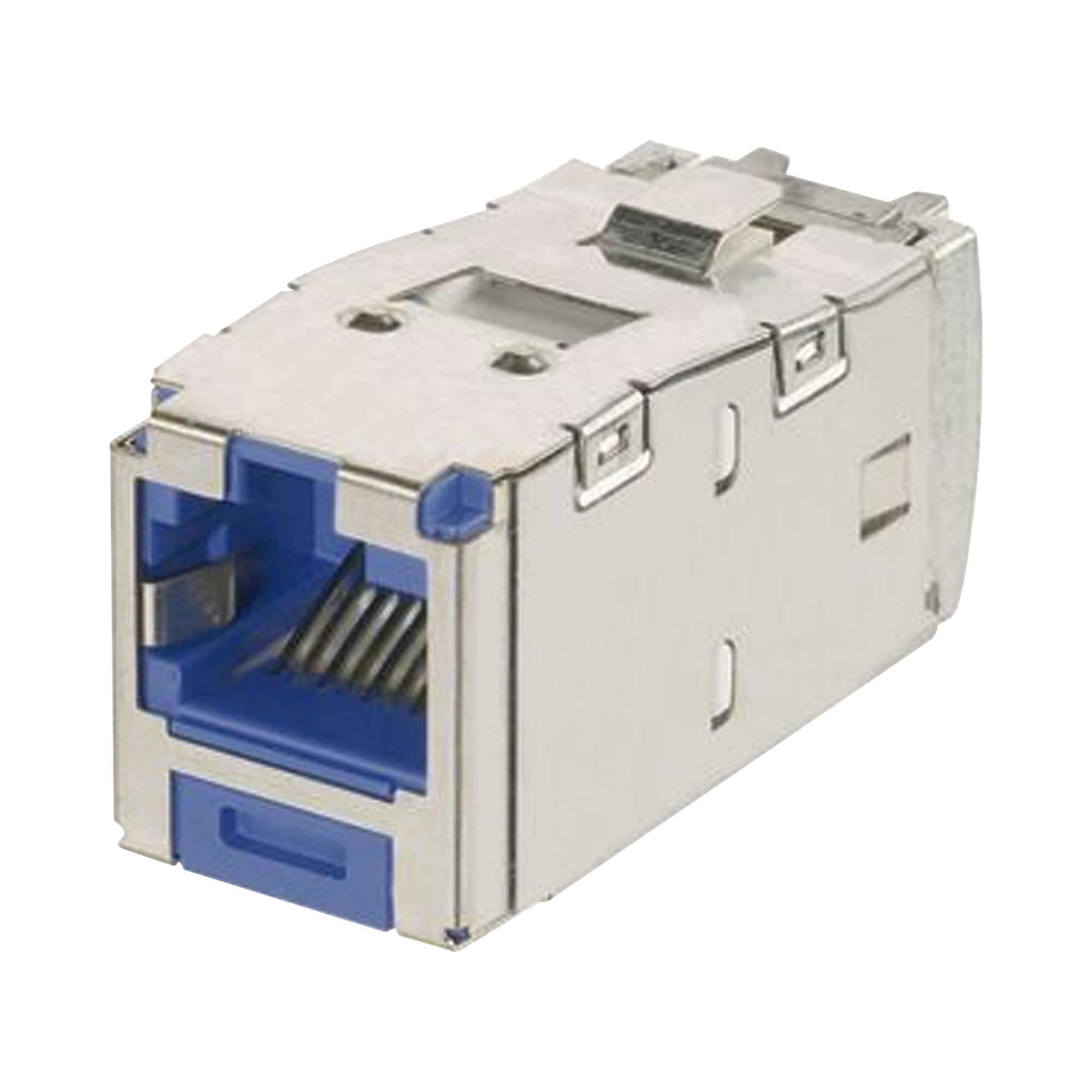 Conector Jack RJ45 Blindado, Llaveado Azul, Estilo TG, Mini-Com, Categoría 6A, de 8 Posiciones y 8 Cables, Color Azul