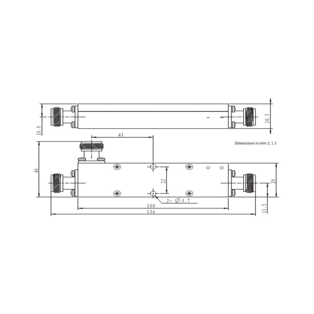 Acoplador  direccional 6dB 694-2700 50W Conectores N hembra