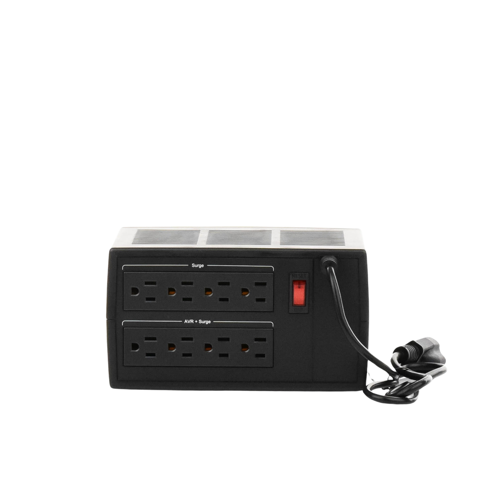 Regulador De Voltaje de 1500VA/750W, Entrada NEMA 5-15P, Con 8 Salidas NEMA 5-15R y Supresión de Picos a 245 Joules