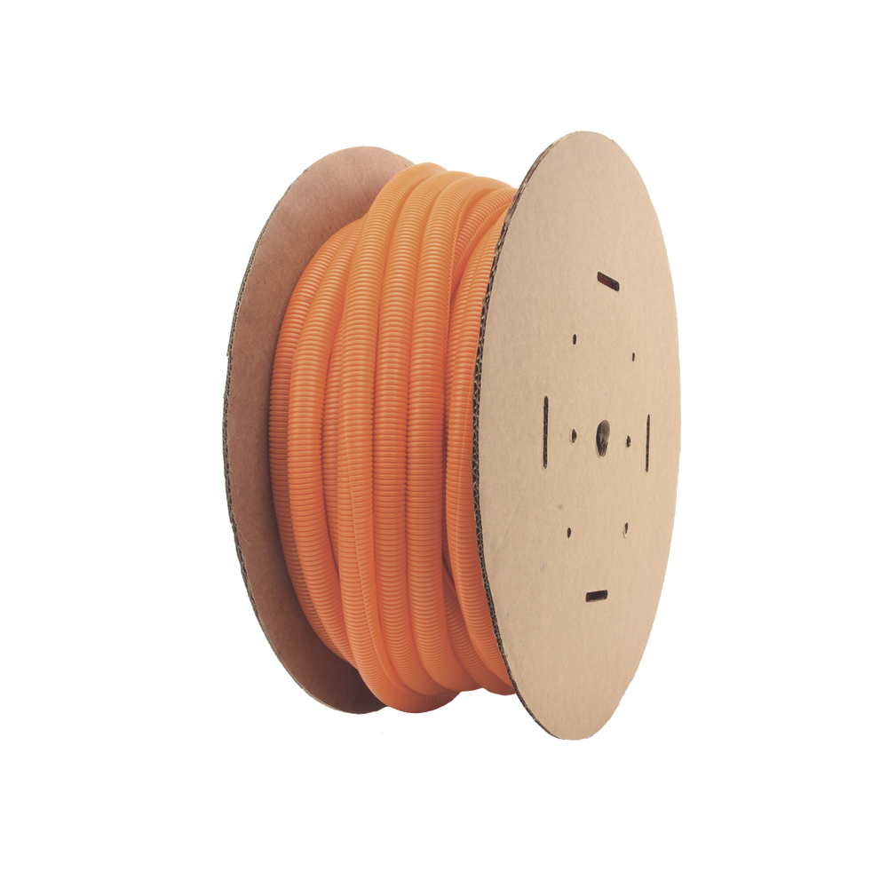 Tubo Corrugado Abierto para Protección de Cables, 1in (25.4 mm) de Diámetro, 30.5 m de Largo, Color Naranja