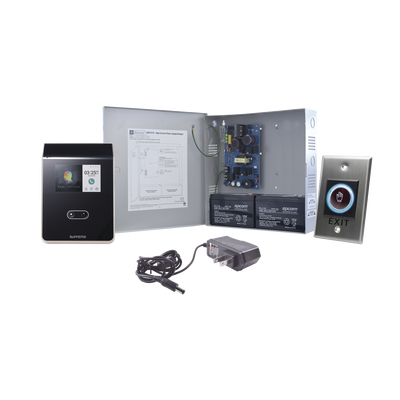 Sistema Completo de Acceso sin contacto Facial SUPREMA, Incluye Lector Biometrico FS2AWB, boton de salida ACCESSK! y fuente