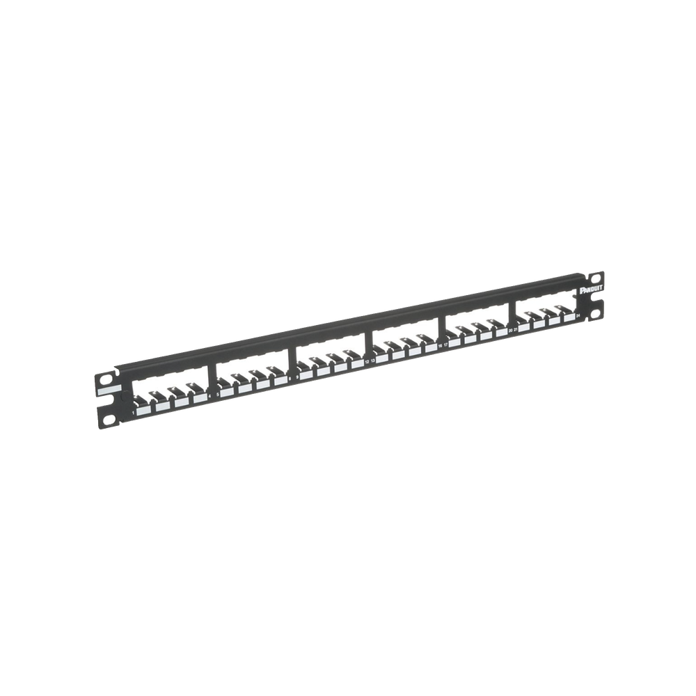 Panel de Parcheo Modular Mini-Com (Sin Conectores), Plano, Totalmente Blindado, de 24 Puertos, 1UR