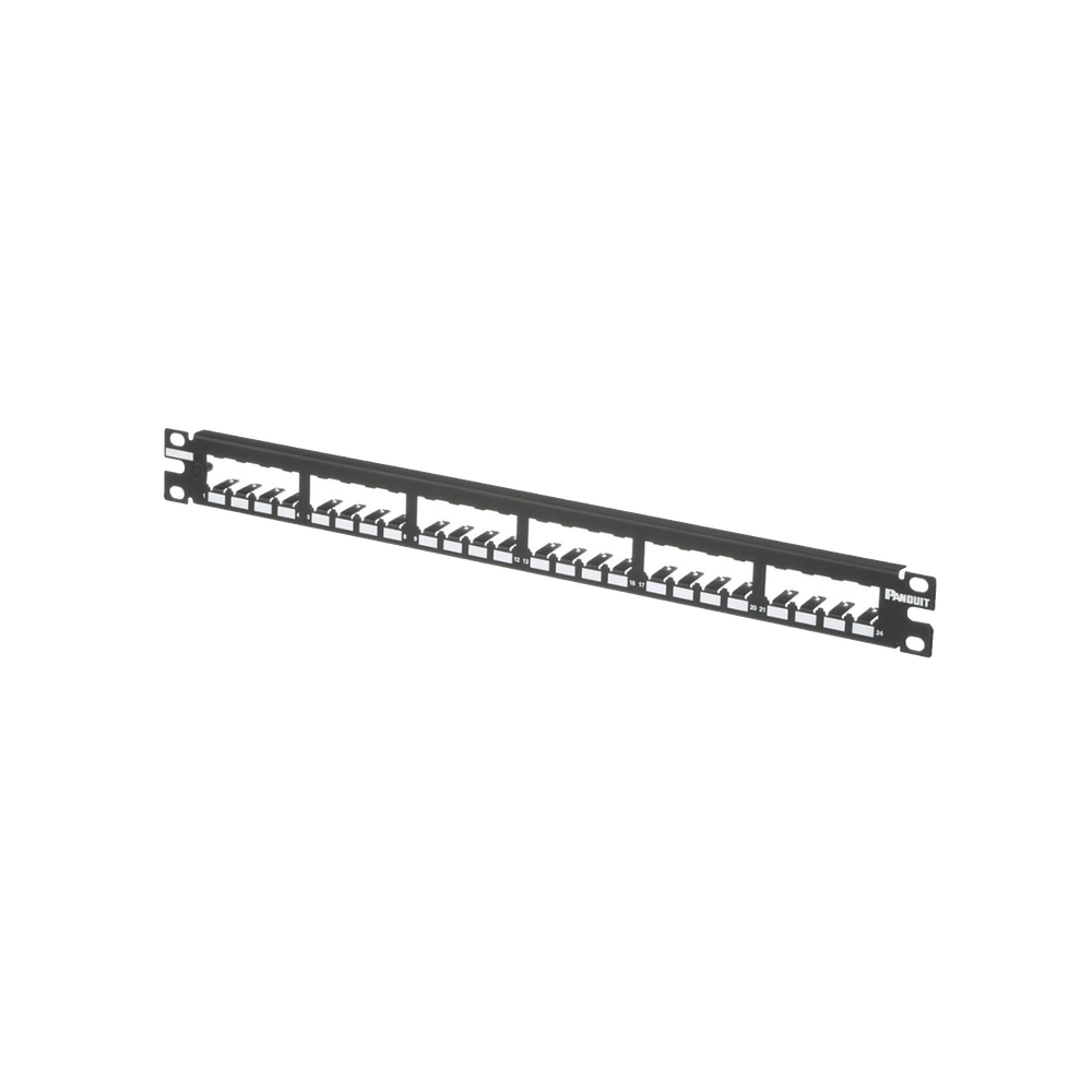 Panel de Parcheo Modular Mini-Com (Sin Conectores), Plano, Totalmente Blindado, de 24 Puertos, 1UR