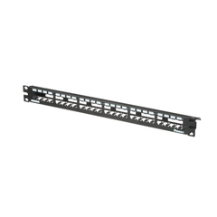Panel de Parcheo Modular Mini-Com (Sin Conectores), Plano, Totalmente Blindado, de 24 Puertos, 1UR