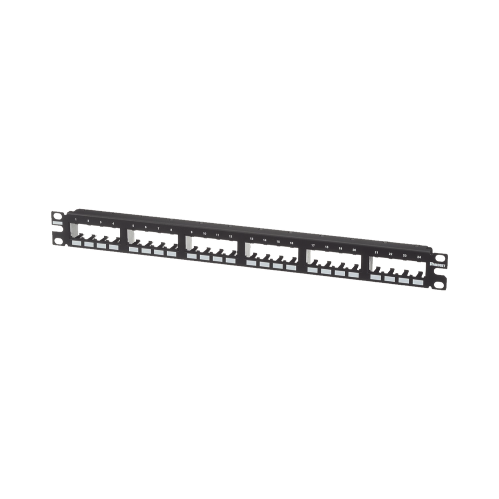 Panel de Parcheo Modular Mini-Com (Sin Conectores), Plano de Instalación al Ras, Sin Blindaje, de 24 Puertos, 1UR