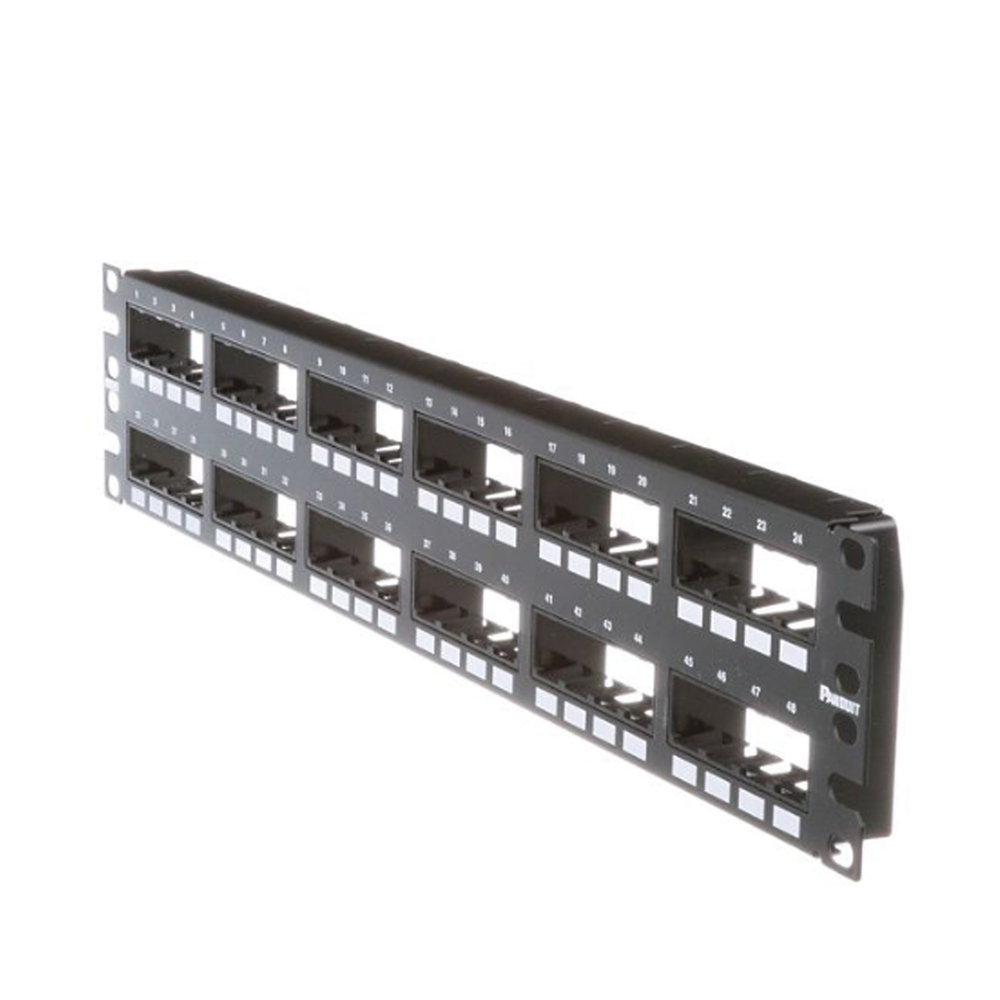 Panel de Parcheo Modular Mini-Com (Sin Conectores), Plano de Instalación al Ras, Sin Blindaje, de 48 Puertos, 2UR