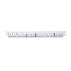 Panel de Parcheo Modular Mini-Com (Sin Conectores), Plano, Sin Blindaje, Alta Densidad, de 48 puertos, Color Blanco, 1 UR
