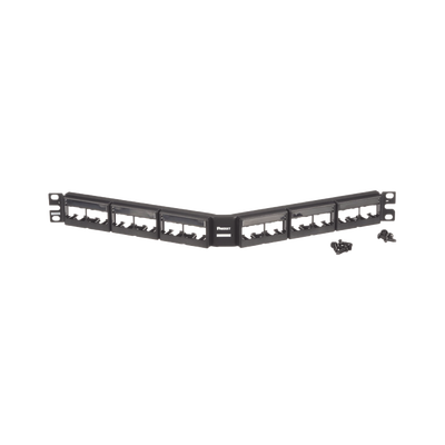 Panel de Parcheo Modular Mini-Com (Sin Conectores), Angulado, Sin Blindaje, Con Etiqueta y Cubierta, de 24 puertos, 1UR
