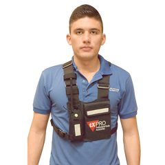 Pechera Universal con soporte para radio, sostén de bolígrafo y seguridad para la bolsa con cinta adherente. Logo TX-PRO.