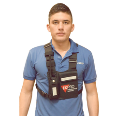 Pechera Universal con soporte para radio, sostén de bolígrafo y seguridad para la bolsa con cinta adherente. Logo TX-PRO.