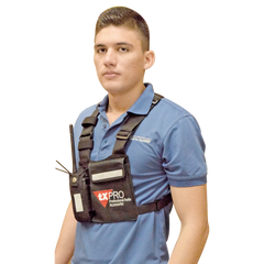 Pechera Universal con soporte para radio, sostén de bolígrafo y seguridad para la bolsa con cinta adherente. Logo TX-PRO.