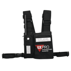 Pechera Universal con soporte para radio, sostén de bolígrafo y seguridad para la bolsa con cinta adherente. Logo TX-PRO.