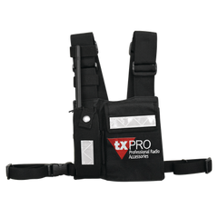 Pechera Universal con soporte para radio, sostén de bolígrafo y seguridad para la bolsa con cinta adherente. Logo TX-PRO.