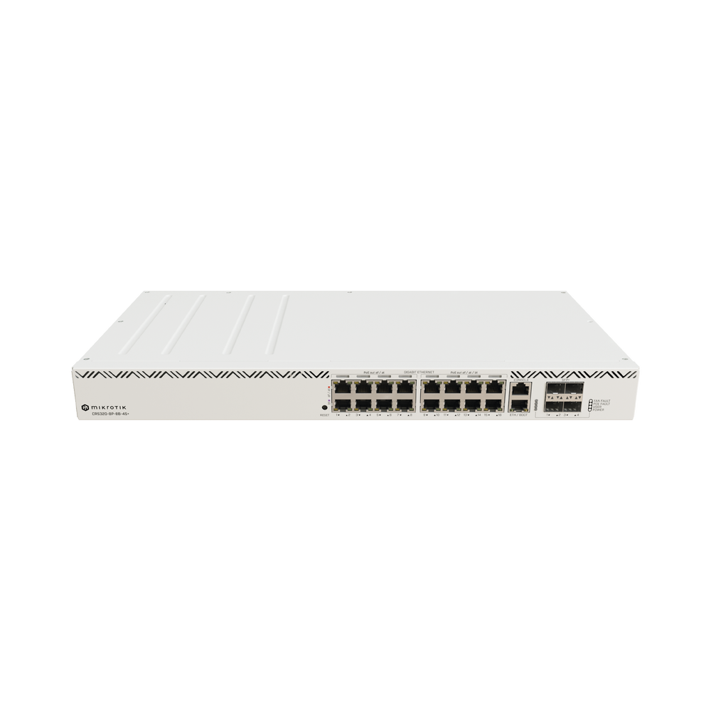 Cloud Router Switch 16 puertos, 8 PoE+ y 8 PoE++, Fuentes redundantes Hot-Swap