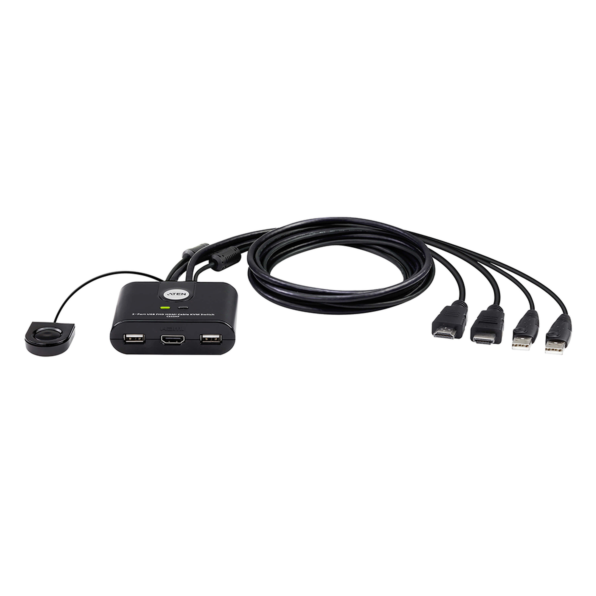 Switch KVM | USB FHD HDMI | de 2 puertos en formato cable | 1920x1080 @ 60Hz (FHD)	| HDCP 1.4 | Conecta y controla 2 equipos con un solo monitor, teclado y mouse