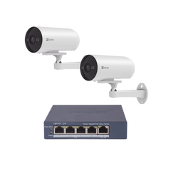 Kit de cámaras WiFi Para Uso en Exterior / PoE Estandar Af / 2 piezas CS-H5/3MP/ 1 Pieza de Switch DS-3E1505P-EI/M / Vision Nocturna a Color / IP67 / Audio Bidireccional / Luz y Sirena / 4 Puertos 1000 Mbps PoE+ / 1 Puerto 1000 Mbps Uplink
