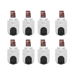 Kit de Camaras WiFi, Incluye 8 Piezas CS-H8C y 8 Piezas HS-TF-E1/32G / Audio de Dos Vías / Detección de Movimiento /  Luz Blanca / Sirena  /  Uso en Exterior con Protección