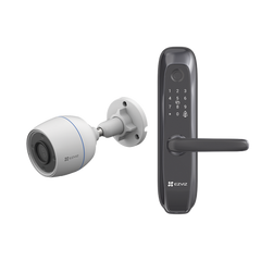 Kit de Cerradura Inteligente con Cámara IP Wi-Fi modelo CS-H3C / Apertura Remota desde la App / Códigos Temporales Para Visitantes / Lectura de Huella / Lectura de Tag / Contraseña /  Botón para Timbrar / Alarma Anti-intrusion